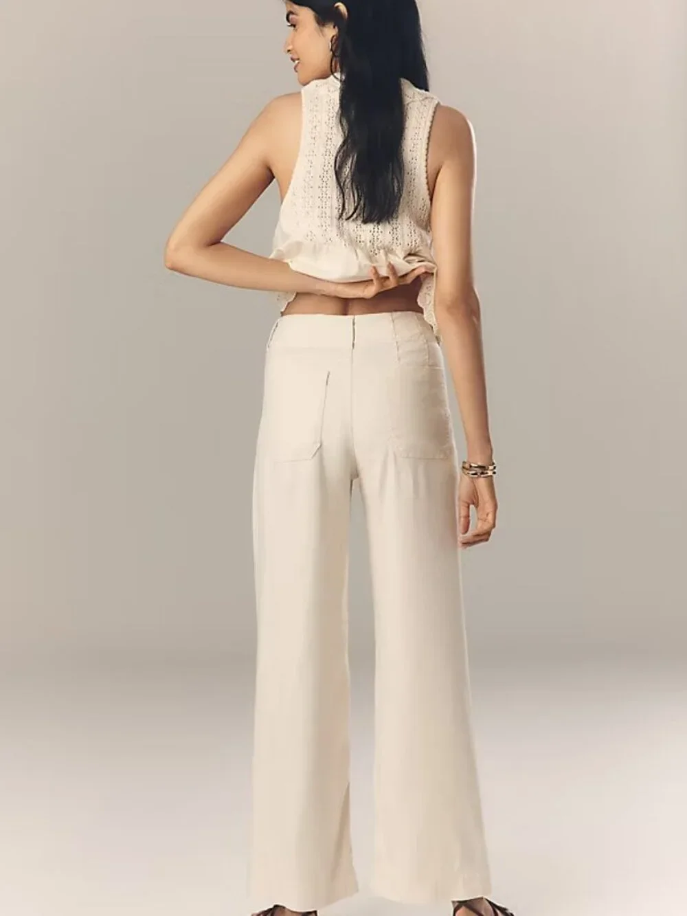 Anthropologie Maeve Colette Linen Wide-Leg Full-Length Pants 27 4 Ivory Cream - Picture 3 of 8